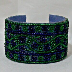 Green & Blue Handmade Hand Beaded Vintage Indian Bangle Bracelets
